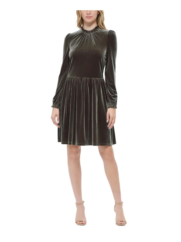 Womens Velvet Midi Fit & Flare Dress