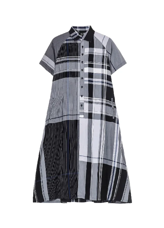 RAYON WRINKLED PLAID SHIRT DRESS