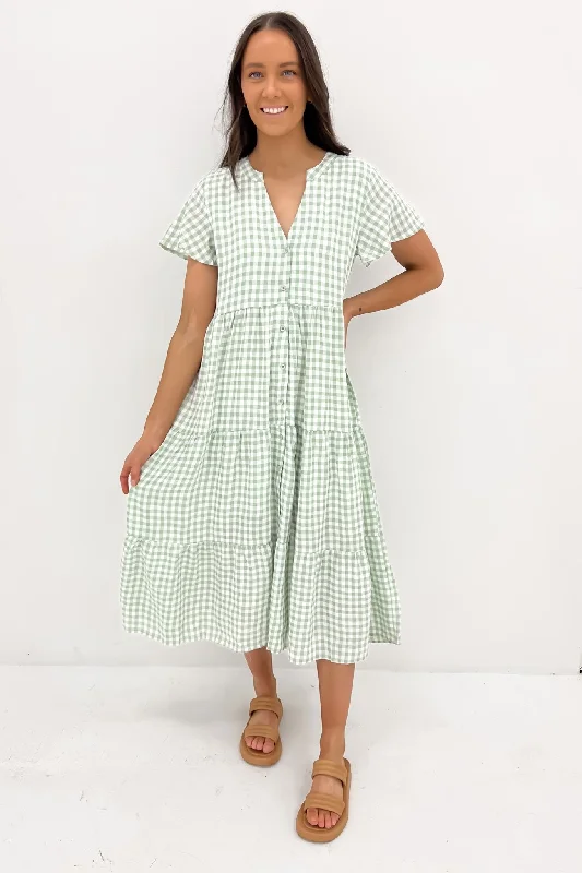 Zenny Midi Dress Sage Gingham